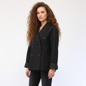 Brunello Cucinelli Monili Bead Trimmed DB Peacoat Jacket Black Size 42 US 6 NWT